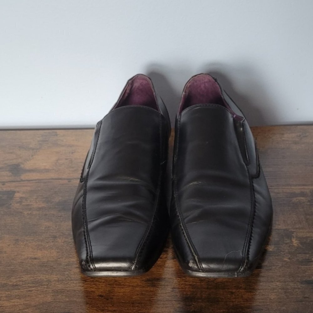 Aldo Men’s Black Leather Slip-On Dress Shoes | Sleek Square Toe - Size 9